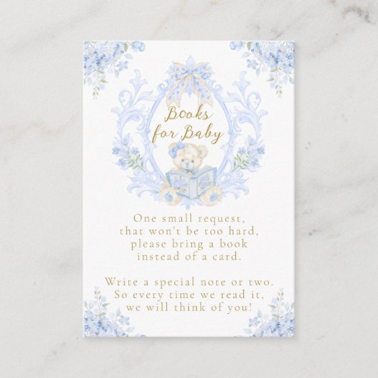 ボウフローラテディベアトイレボーイベビーシャワーブック エンクロージャーカード (正面)