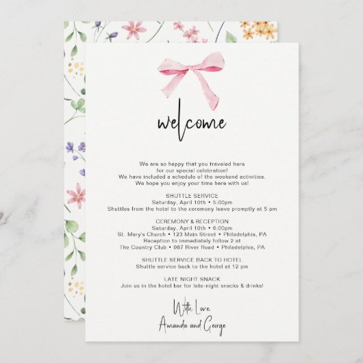 ボウフローラ結婚のウェルカムバッグの旅程 シーズンカード (正面/裏面)