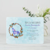 ボウヘスタイルのリースを纏った水彩オオカミの誕生日 招待状 (スタンド正面)