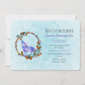 ボウヘスタイルのリースを纏った水彩オオカミの誕生日 招待状 (正面)