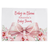 ボウベビー開花ピンク花模様ベビーシャワー ラージペーパーバッグ (裏面)