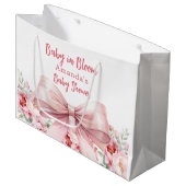 ボウベビー開花ピンク花模様ベビーシャワー ラージペーパーバッグ (正面アングル)
