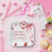 ボウベリーファーストストロベリー誕生日紙プレート ペーパープレート (パーティー)