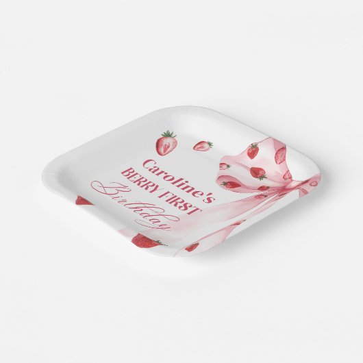 ボウベリーファーストストロベリー誕生日紙プレート ペーパープレート (傾斜あり)