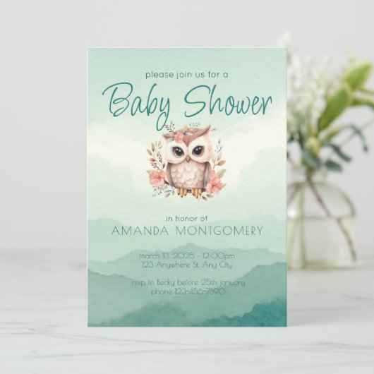 ボウホウッドランド動物かわいいフクロウフローラバニーシャワー 招待状 (スタンド正面)