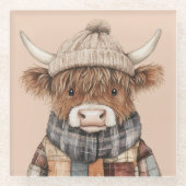 ボウホハットクリームかわいいハイランドカウズ ガラスコースター (正面)