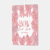 ボウホホー赤ピンク弓フォトクリスマスホリデー メタルオーナメント (正面左)