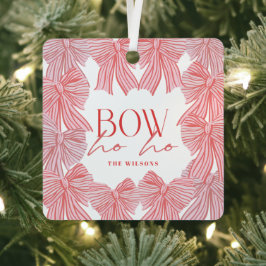 ボウホホー赤ピンク弓フォトクリスマスホリデー メタルオーナメント