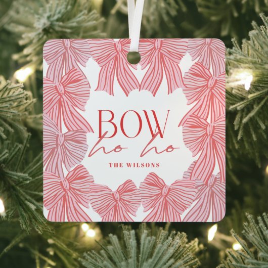 ボウホホー赤ピンク弓フォトクリスマスホリデー メタルオーナメント (インサイチュ)