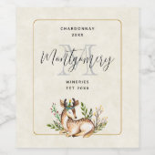 ボウホワインを育てるのかわいい水彩鹿 ワインラベル (シングルラベル)