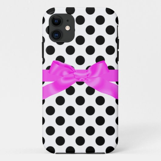 ボウホンケース付きピンクブラック水玉模様 Case-Mate iPhoneケース (裏面)