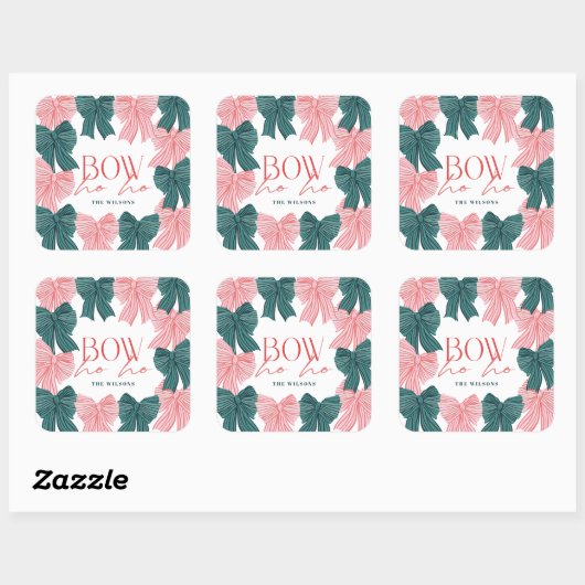 ボウホーホレッド&グリーンボウズクリスマスホリデー スクエアシール (シート)