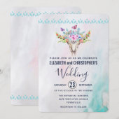 ボウホー スカルとフラワーバンチのウェディング 招待状 (正面/裏面)