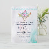ボウホー スカルとフラワーバンチのウェディング 招待状 (スタンド正面)