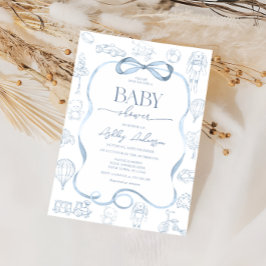 ボウボーイ付きToile De Jouy Baby Shower 招待状
