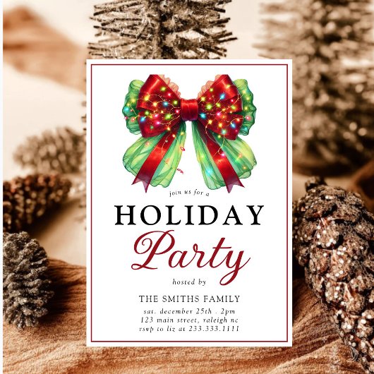 ボウモダンクリスマスライトホリデーパーティー 招待状