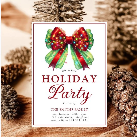 ボウモダンクリスマスライトホリデーパーティー 招待状