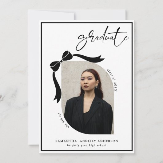 ボウモダンスクリプト写真卒業パーティー 招待状 (正面)