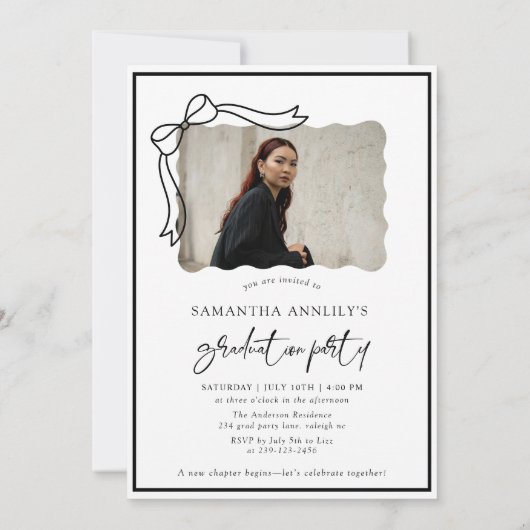 ボウモダンスクリプト写真卒業パーティー 招待状 (裏面)