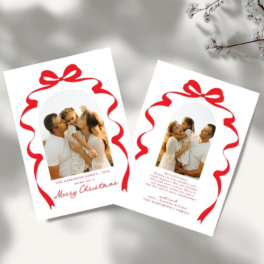 ボウモダンフォトメリークリスマスアーチ シーズンカード