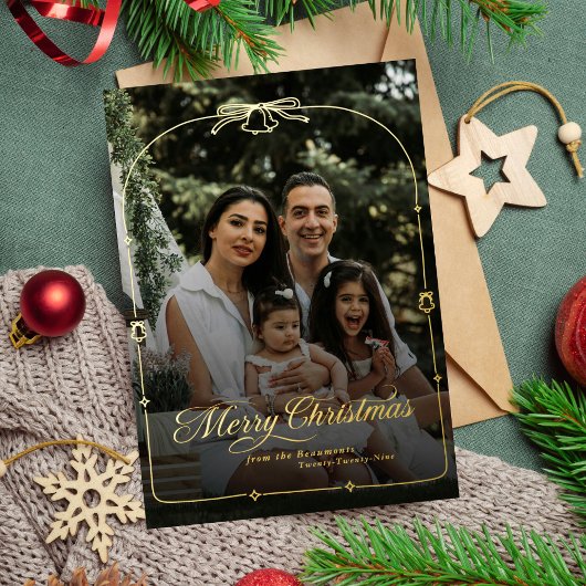 ボウモダンメリークリスマスフォトフォイルホリデーカー 箔シーズンカード