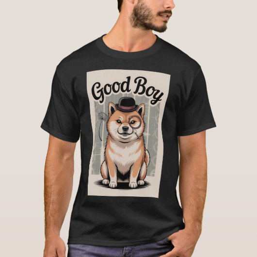 ボウラー帽をかぶったGood Boy Dog Tシャツ (正面)