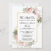 ボウリニューアルほこりっぽい赤面ピンクローズフローラ 招待状 (正面)