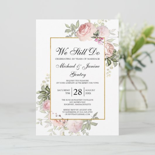 ボウリニューアルほこりっぽい赤面ピンクローズフローラ 招待状 (スタンド正面)