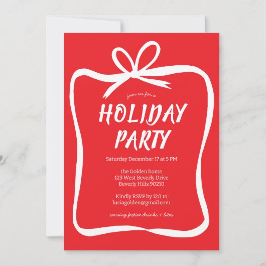 ボウリボンフレームホリデークリスマスカスタムパーティー 招待状 (正面)