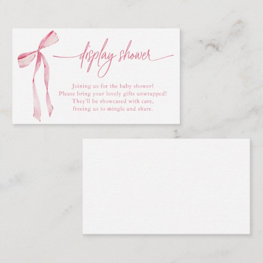 ボウリュティウウォータカラー赤面ピンクベビーディスプレイシャワー エンクロージャーカード (正面/裏面)