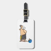 ボウリングおもしろいボール付き悲しいボウリングをする人、 クリケットの投手キャラクター ラゲッジタグ (正面縦)