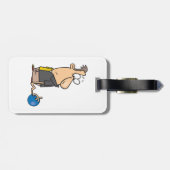 ボウリングおもしろいボール付き悲しいボウリングをする人、 クリケットの投手キャラクター ラゲッジタグ (裏面横)