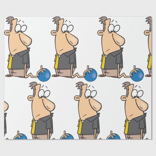 ボウリングおもしろいボール付き悲しいボウリングをする人、 クリケットの投手キャラクター ラッピングペーパー (フラット)
