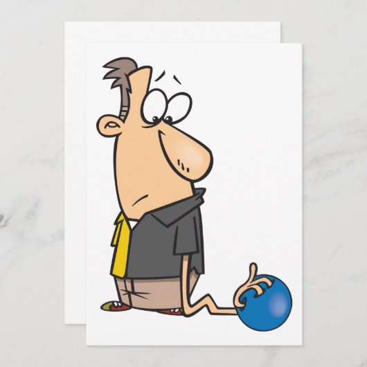 ボウリングおもしろいボール付き悲しいボウリングをする人、 クリケットの投手キャラクター 招待状 (正面/裏面)