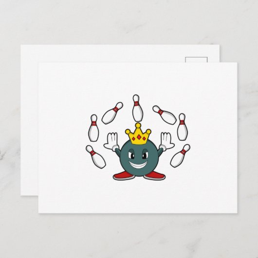 ボウリングでキングとボウリングピン ポストカード (正面/裏面)