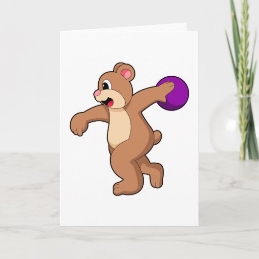 ボウリングでクマとボウリングボール カード (正面)