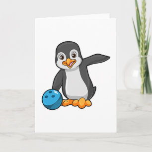 ボウリングでボウリングボールを持つペンギン カード