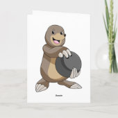 ボウリングでボウリングボールを持つモグラ カード (裏面)