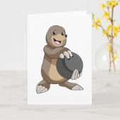 ボウリングでボウリングボールを持つモグラ カード (黄色い花)