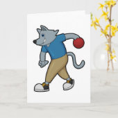 ボウリングでボウリングボールを持つ犬 カード (黄色い花)