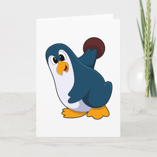 ボウリングでボールを投げるペンギン カード (正面)