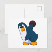 ボウリングでボールを投げるペンギン ポストカード (正面/裏面)