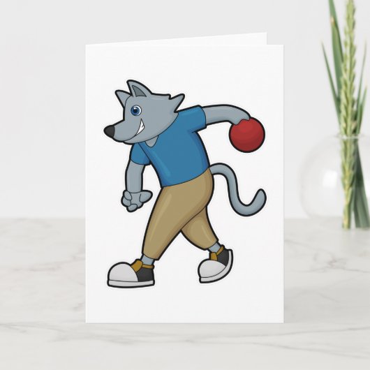 ボウリングでボールを投げる犬 カード (正面)
