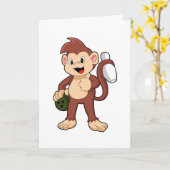 ボウリングでボールを投げる猿 カード (黄色い花)