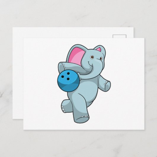 ボウリングでボールを投げる象 ポストカード (正面/裏面)