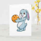 ボウリングで遊ぶウサギ カード (黄色い花)