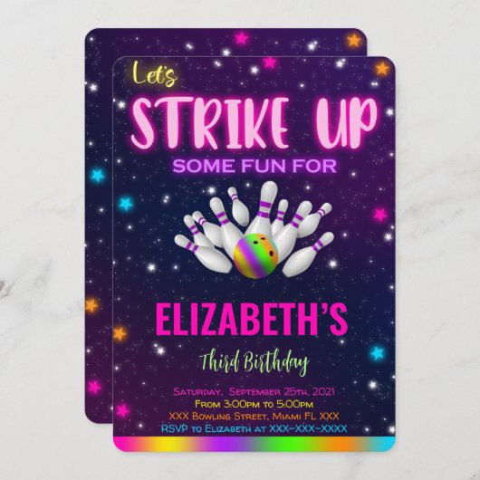 ボウリングのお誘い 招待状 (正面/裏面)