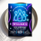 ボウリングのバースデー・パーティーの招待状　ネオンが光るパーティー　男子編 招待状