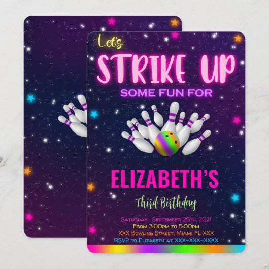 ボウリングの招待 招待状 (正面/裏面)