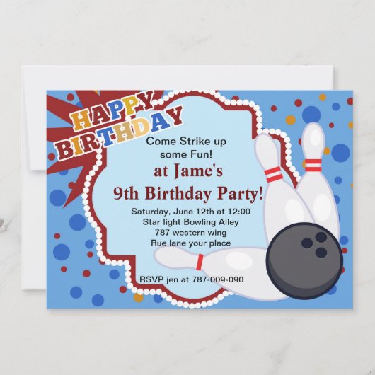 ボウリングの誕生日パーティー招待状 招待状 (正面)